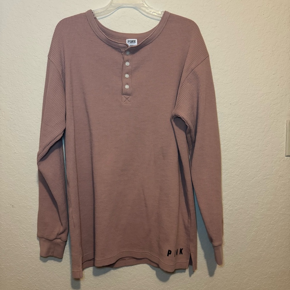 PINK Long Sleeve Henley Shirt